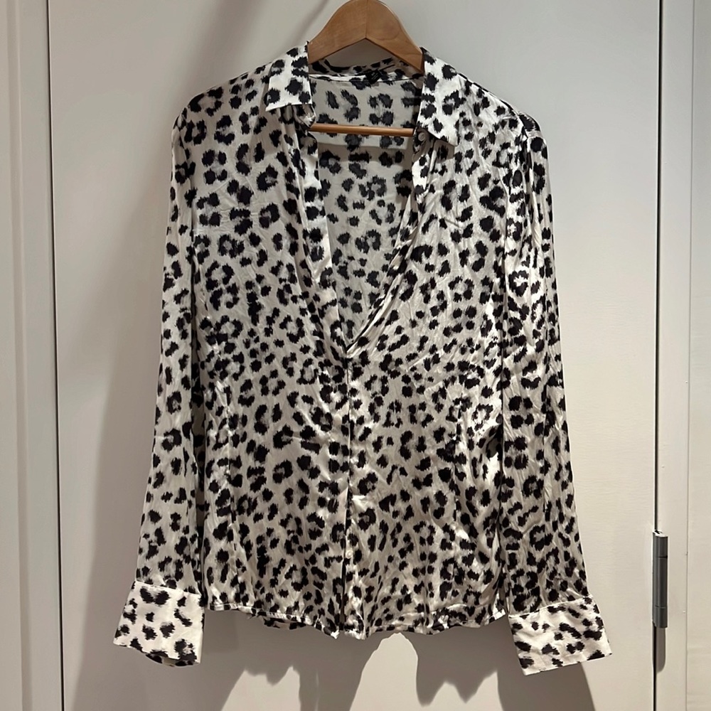 Ann Taylor Silk White Leopard Blouse